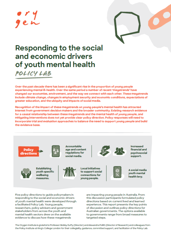 Responding to the social and economic drivers of youth mental health