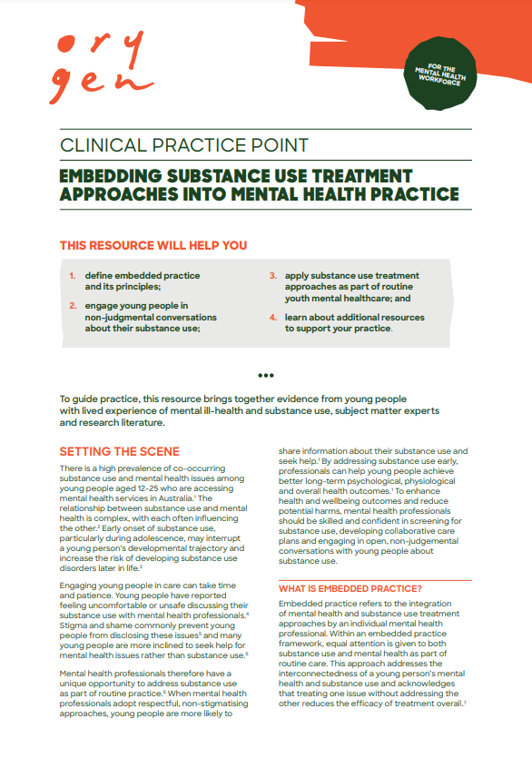 Embedding substance use treatment approaches into mental health practice