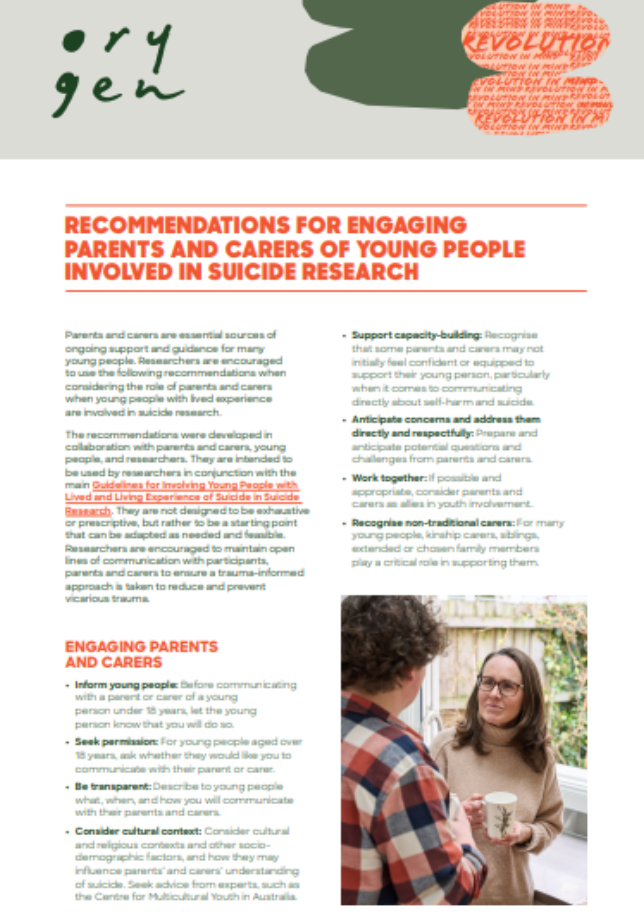 Recommendations for engaging parents and carers of young people involved in suicide research