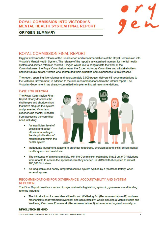 Royal Commission into Victoria's Mental Health System Final Report