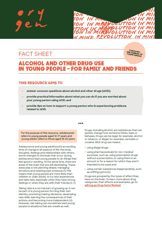 Alcohol and other drug use in young people: For family and friends