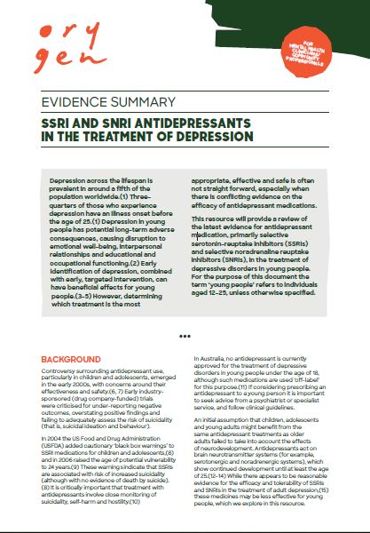 Evidence to practice: SSRI and SNRI antidepressants in the treatment of depression