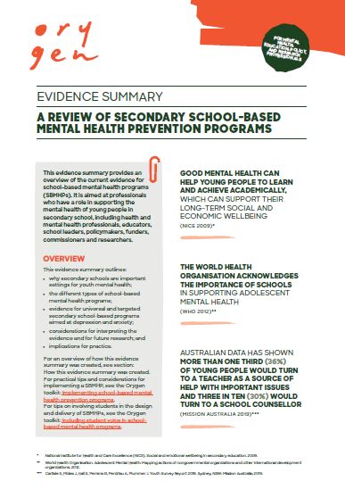 A review of secondary school-based mental health prevention programs