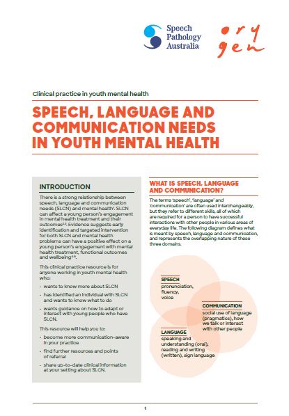 Speech, language and communication needs in youth mental health