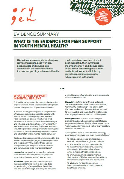 What is the evidence for peer support in youth mental health?