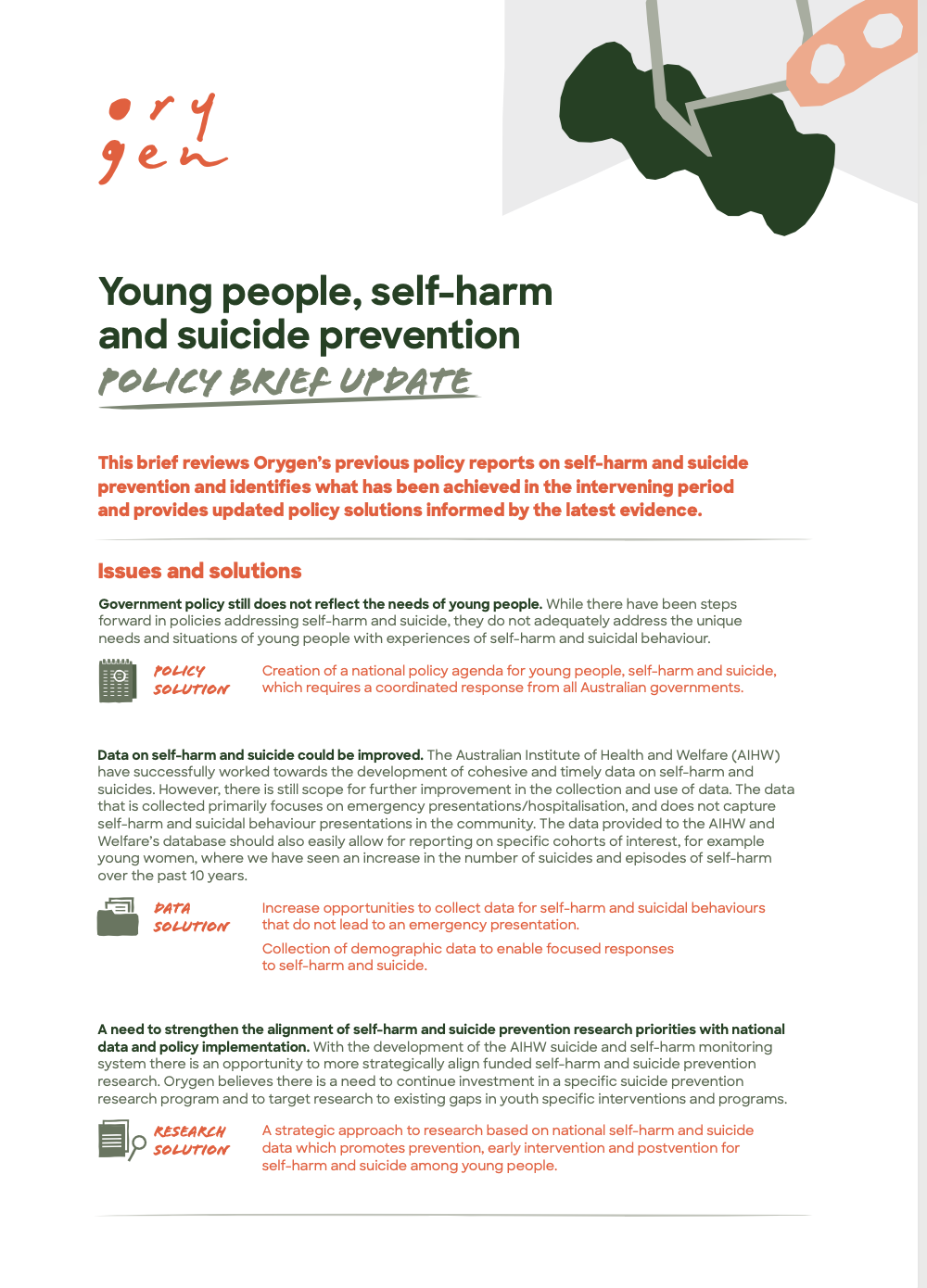 Young people, self-harm and suicide prevention policy brief update