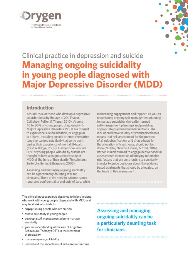 Managing ongoing suicidality in young people diagnosed with Major Depressive Disorder