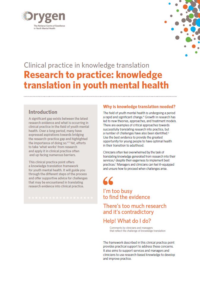 Research to practice: knowledge translation in youth mental health