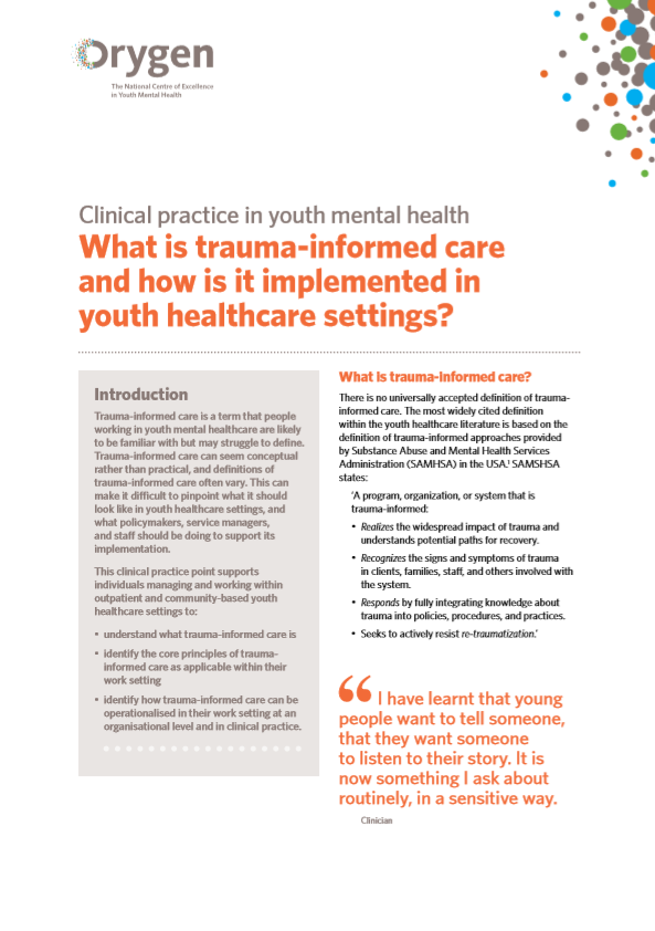 What is trauma-informed care and how is it implemented in youth healthcare settings?