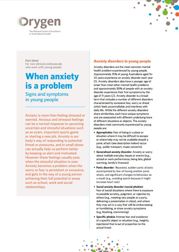 When anxiety is a problem - Signs and symptoms in young people