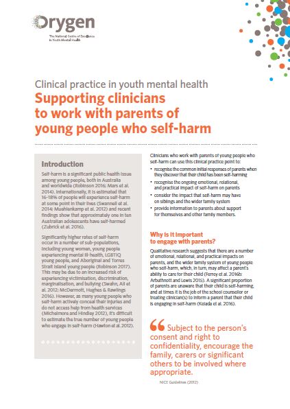 Supporting clinicians to work with parents of young people who self-harm