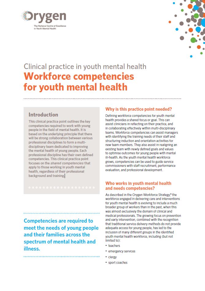 Workforce competencies for youth mental health